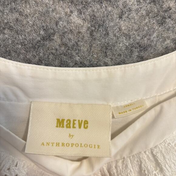 Maeve Anthropologie Dress Womens XS White Puff Sleeve Texture Eyelet Boho Summer - Picture 8 of 12